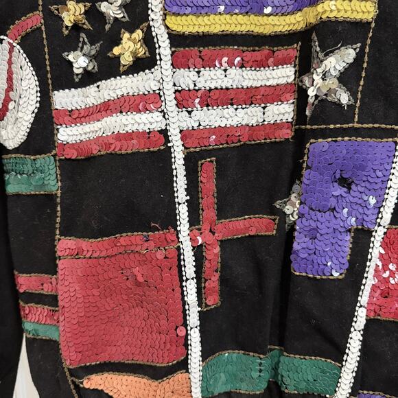 VTG MODI Sequin Patchwork Denim Jacket Women's M Boho Statement 90s vibes FLAW - Picture 6 of 13